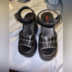 Camel 17 Stacked Black Spider Web Platform Sandals Goth Punk Sz 9